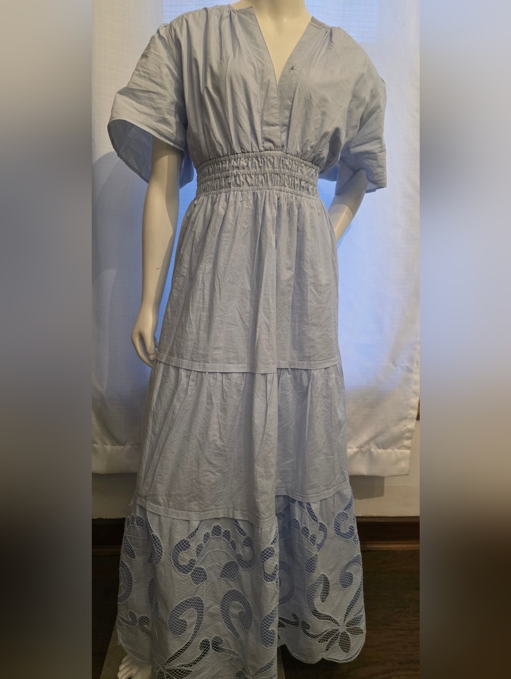 Chelsea & Theodore Light Blue Maxi Dress with Eyelet Hem